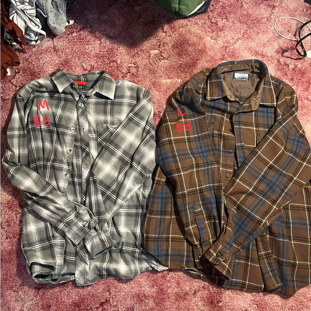 Men's Plaid Button-Up Shirt - Gray and Brown